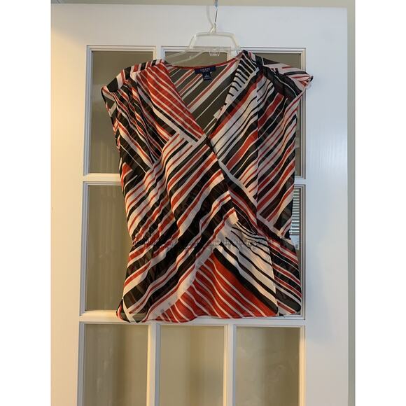 Chaps womens red and black striped sleeveless sheer blouse womens size LARGE - Picture 1 of 4